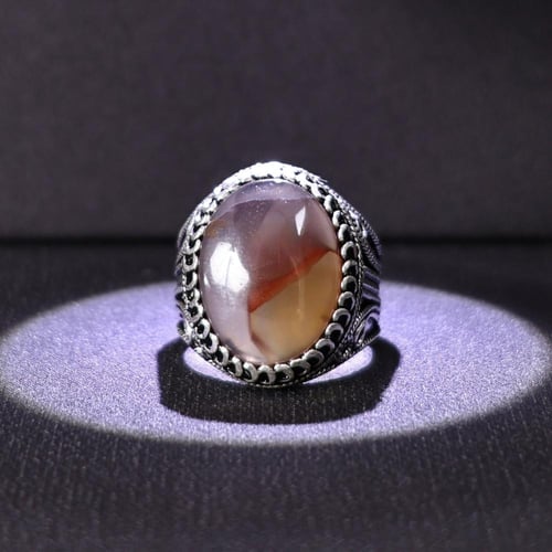 خاتم فضة رجالي عيار 925 متوج بحجر عقيق يماني طبيعي