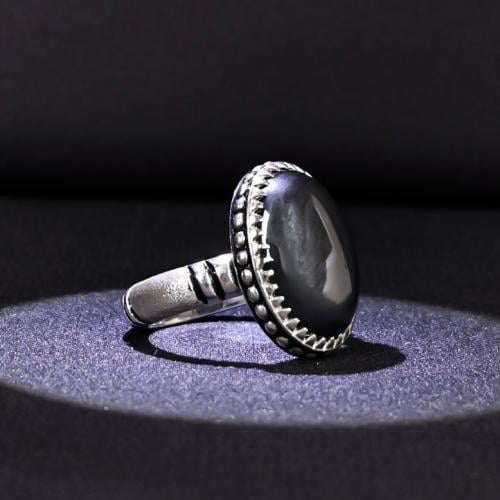 خاتم فضة رجالي عيار 990 متوج بحجر النيزك