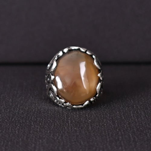 خاتم فضة رجالي عيار 925 متوج بحجر عقيق يماني طبيعي