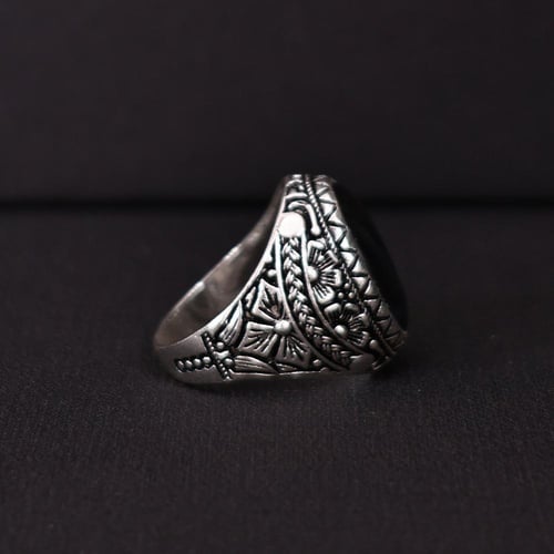 خاتم فضة رجالي عيار 925 متوج بحجر عقيق يماني طبيعي