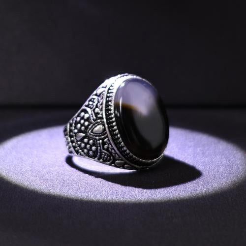 خاتم فضة رجالي عيار 925 متوج بحجر عقيق يماني طبيعي