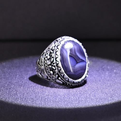 خاتم فضة رجالي عيار 925 متوج بحجر عقيق يماني طبيعي