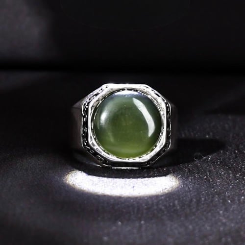 خاتم فضة رجالي عيار 925 متوج بحجر عقيق يماني اخضر...