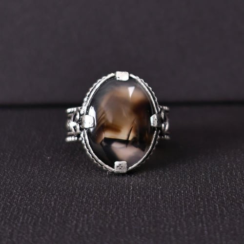 خاتم فضة رجالي عيار 925 متوج بحجر عقيق يماني طبيعي