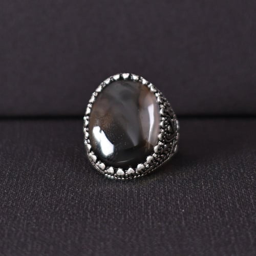 خاتم فضة رجالي عيار 925 متوج بحجر عقيق يماني طبيعي