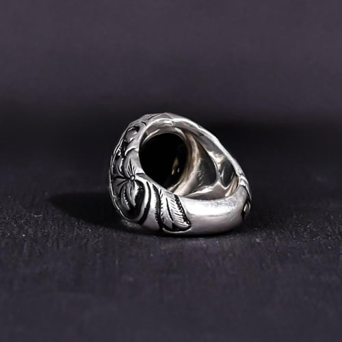 خاتم فضة رجالي عيار 950 متوج بحجر عقيق يماني ازرق...