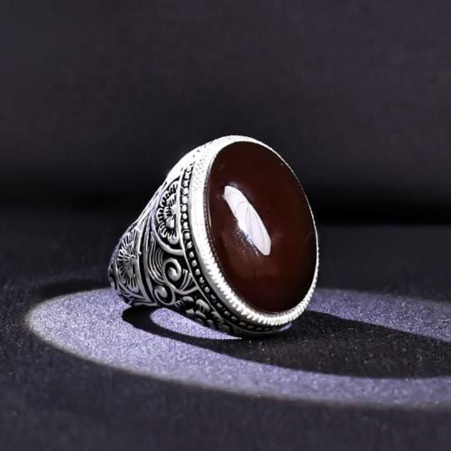 خاتم فضة رجالي صياغة عارف عيار 990 متوج بحجر عقيق...