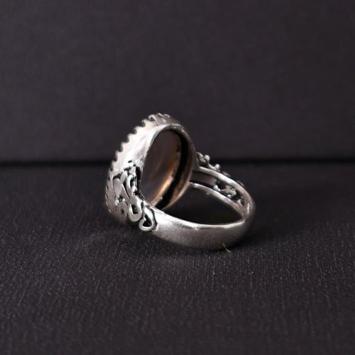 خاتم فضة رجالي عيار 925 متوج بحجر عقيق يماني طبيعي