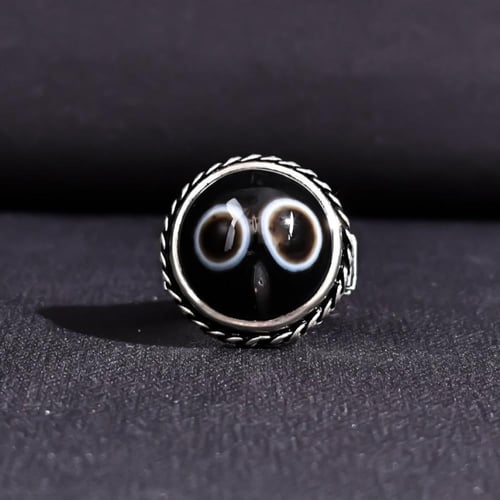 خاتم فضة رجالي عيار 925 متوج بحجر عقيق سليماني عين...