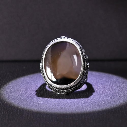 خاتم فضة رجالي عيار 925 متوج بحجر عقيق يماني طبيعي