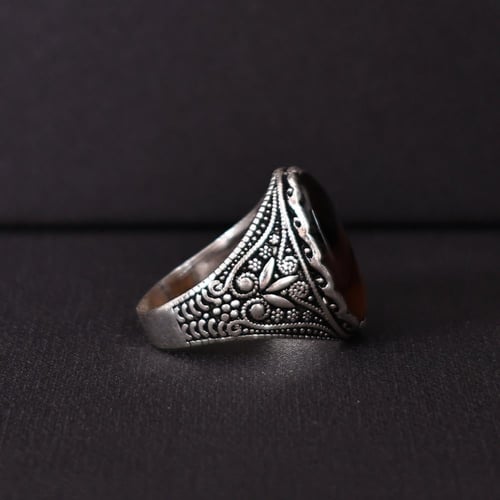 خاتم فضة رجالي عيار 925 متوج بحجر عقيق يماني طبيعي