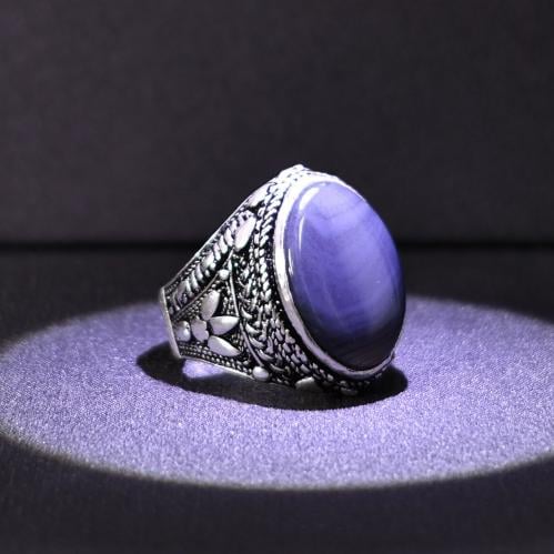 خاتم فضة رجالي عيار 925 متوج بحجر عقيق يماني طبيعي