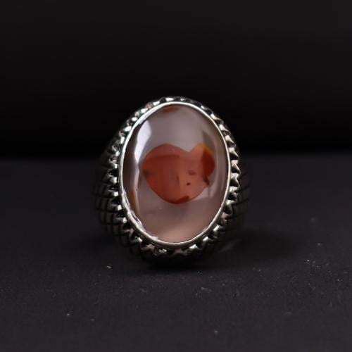 خاتم فضة رجالي عيار 950 متوج بحجر عقيق يماني مصور...