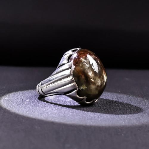 خاتم فضة رجالي عيار 990 متوج بحجر الزفير البني الط...