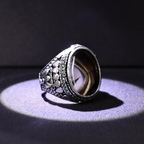 خاتم فضة رجالي عيار 925 متوج بحجر عقيق يماني طبيعي