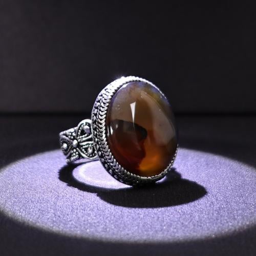 خاتم فضة رجالي عيار 925 متوج بحجر عقيق يماني طبيعي