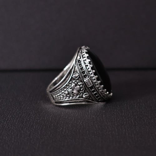 خاتم فضة رجالي عيار 925 متوج بحجر عقيق يماني طبيعي