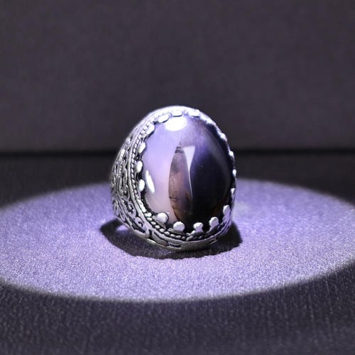 خاتم فضة رجالي عيار 925 متوج بحجر عقيق يماني طبيعي
