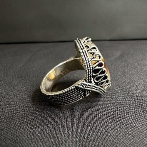 خاتم فضة رجالي عيار 925 متوج بحجر عقيق يماني طبيعي...