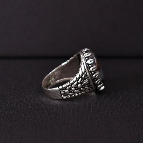 خاتم فضة رجالي عيار 925 متوج بحجر عقيق يماني طبيعي