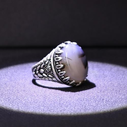 خاتم فضة رجالي عيار 925 متوج بحجر عقيق يماني طبيعي