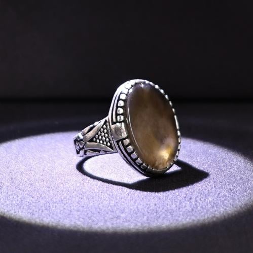 خاتم فضة رجالي عيار 925 متوج بحجر عقيق يماني طبيعي