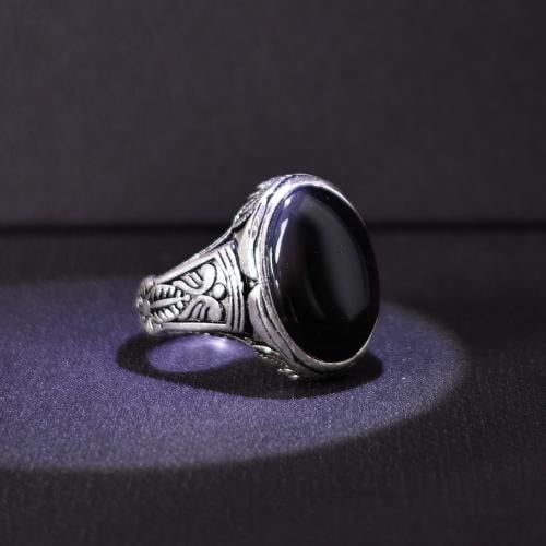 خاتم فضة رجالي عيار 925 متوج بحجر عقيق يماني طبيعي