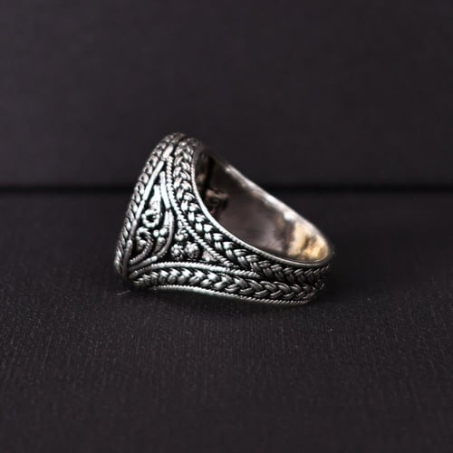 خاتم فضة رجالي عيار 925 متوج بحجر عقيق يماني طبيعي