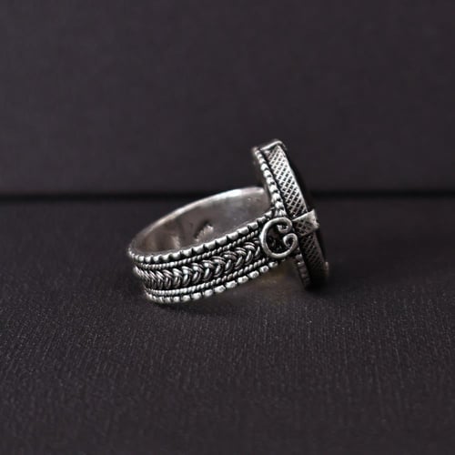 خاتم فضة رجالي عيار 925 متوج بحجر عقيق يماني طبيعي