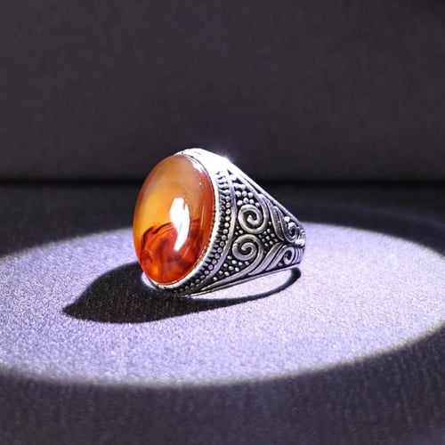 خاتم فضة رجالي عيار 925 متوج بحجر عقيق يماني طبيعي