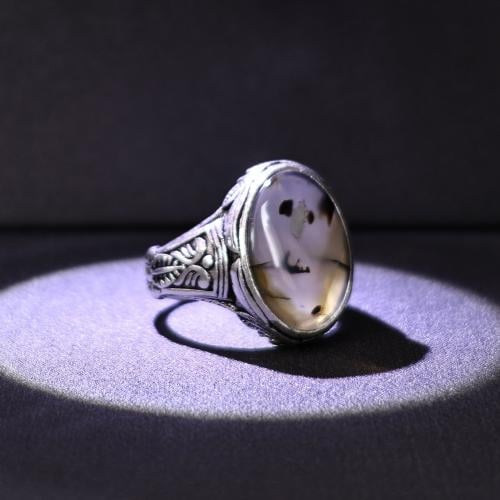 خاتم فضة رجالي عيار 925 متوج بحجر عقيق يماني طبيعي