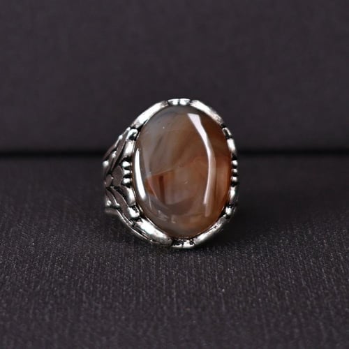 خاتم فضة رجالي عيار 925 متوج بحجر عقيق يماني طبيعي