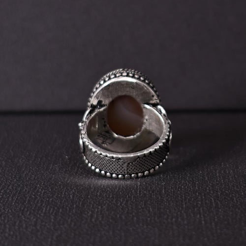 خاتم فضة رجالي عيار 925 متوج بحجر عقيق يماني طبيعي