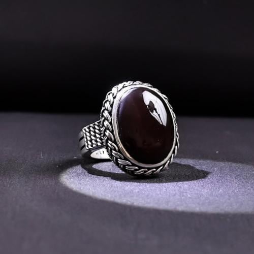 خاتم فضة رجالي عيار 925 متوج بحجر عقيق يماني كرز ا...