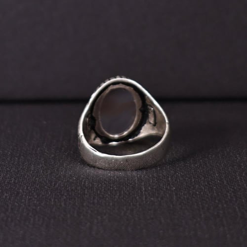 خاتم فضة رجالي عيار 925 متوج بحجر عقيق يماني طبيعي