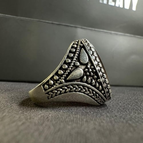 خاتم فضة عيار 925 متوج بحجر عقيق يماني طبيعي