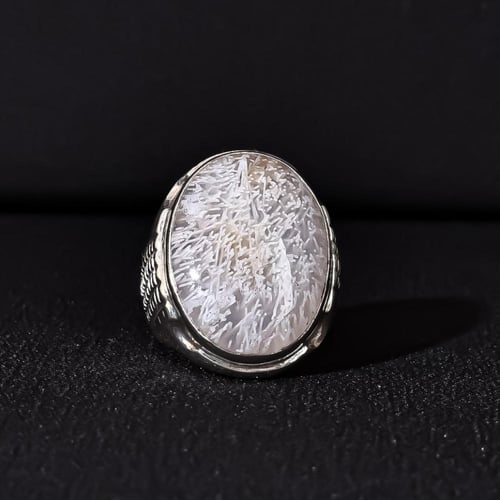 خاتم فضة رجالي عيار 925 متوج بحجر عقيق يماني مسمار...