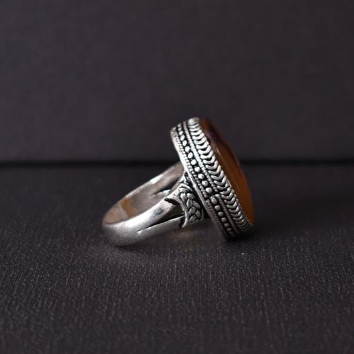 خاتم فضة رجالي عيار 925 متوج بحجر عقيق يماني طبيعي