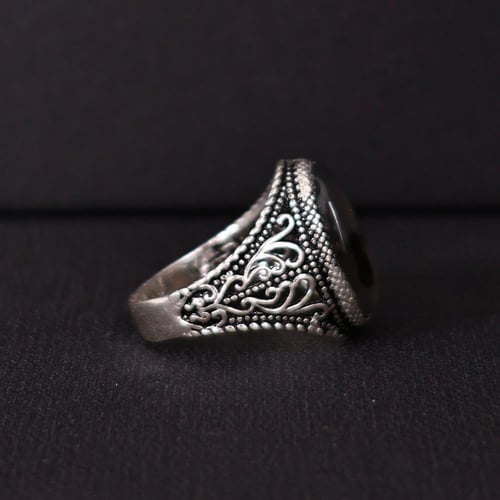 خاتم فضة رجالي عيار 925 متوج بحجر عقيق يماني طبيعي