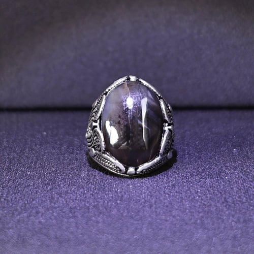 خاتم فضة رجالي عيار 925 متوج بحجر عقيق يماني طبيعي