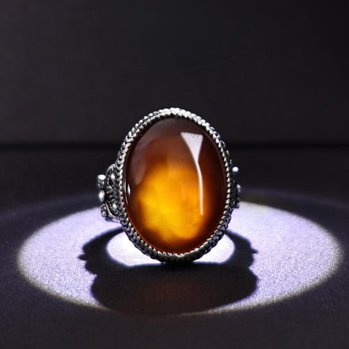 خاتم فضة رجالي عيار 925 متوج بحجر عقيق يماني طبيعي