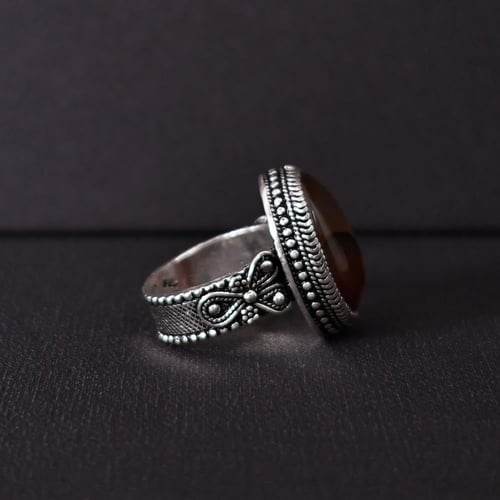 خاتم فضة رجالي عيار 925 متوج بحجر عقيق يماني طبيعي