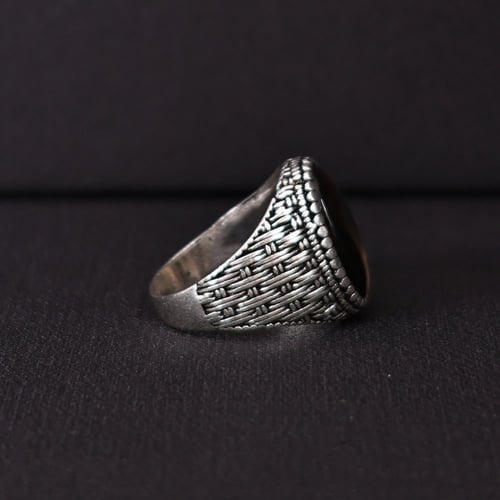 خاتم فضة رجالي عيار 925 متوج بحجر عقيق يماني طبيعي