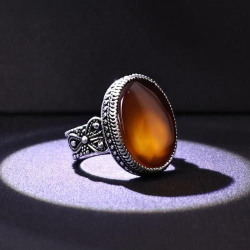 خاتم فضة رجالي عيار 925 متوج بحجر عقيق يماني طبيعي