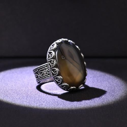 خاتم فضة رجالي عيار 925 متوج بحجر عقيق يماني طبيعي