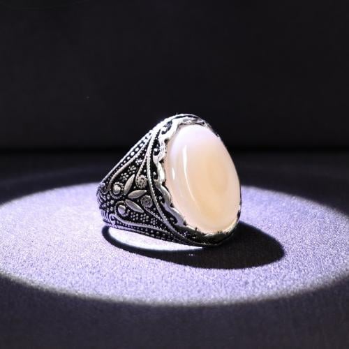 خاتم فضة رجالي عيار 925 متوج بحجر عقيق يماني طبيعي