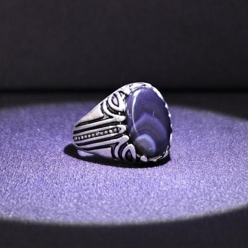 خاتم فضة رجالي عيار 925 متوج بحجر عقيق يماني طبيعي