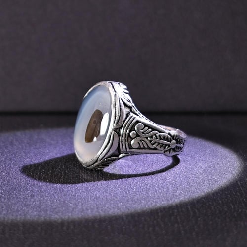 خاتم فضة رجالي عيار 925 متوج بحجر عقيق يماني طبيعي