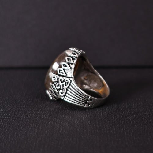 خاتم فضة رجالي عيار 925 متوج بحجر عقيق يماني طبيعي