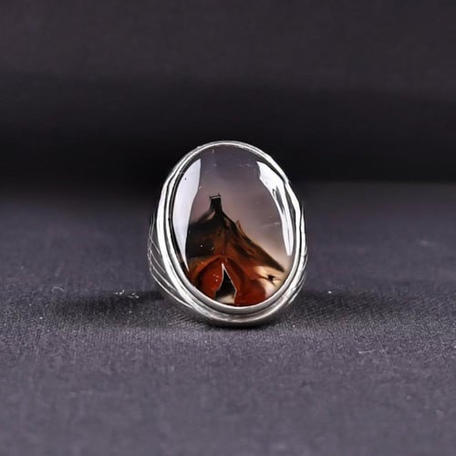 خاتم فضة رجالي عيار 950 متوج بحجر عقيق يماني مصور...